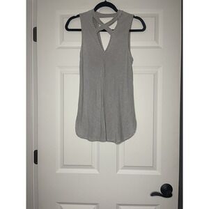 Soprano Striped sleeveless Criss Cross Neck Tank Top small black white